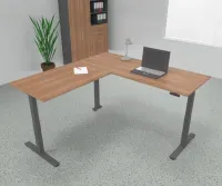 Höhenverstellbarer Winkelschreibtisch 200 x 200 cm DSM Grafit Nussbaum