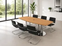 Konferenztisch 220 cm mit verchromten Säulenfüßen und 6 Freischwingerstühlen