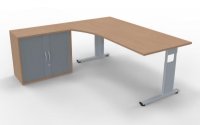 PC-Schreibtisch links mit Rollladenschrank Buche