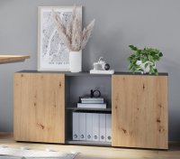 Sideboard mit Schiebetüren 2 Ordnerhöhen 160 cm breit Grafit-Asteiche